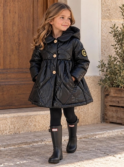 Abrigo Acolchado Negro para Niña con Forro Polar Eva Castro Abrigo Acolchado Negro para Niña con Forro Polar Eva Castro