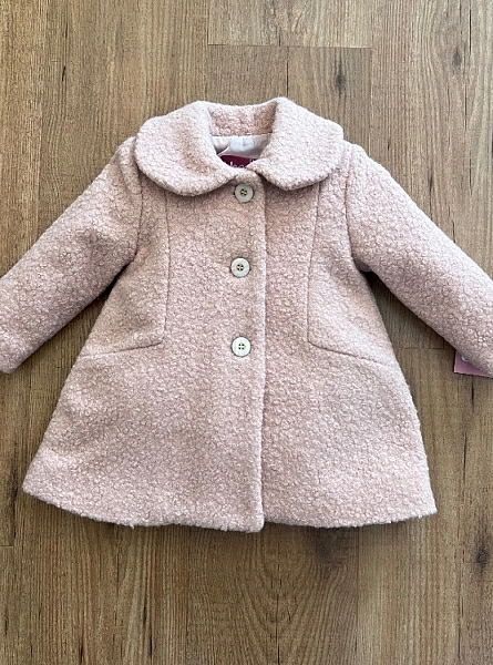 Abrigo para niña en paño de lana cocida rosa empolvado