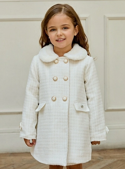 Abrigo para niña en Tejido Chanel color crudo