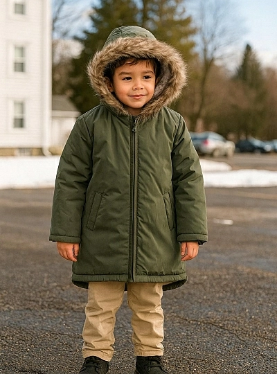 Abrigo para niño color verde con interior polar.