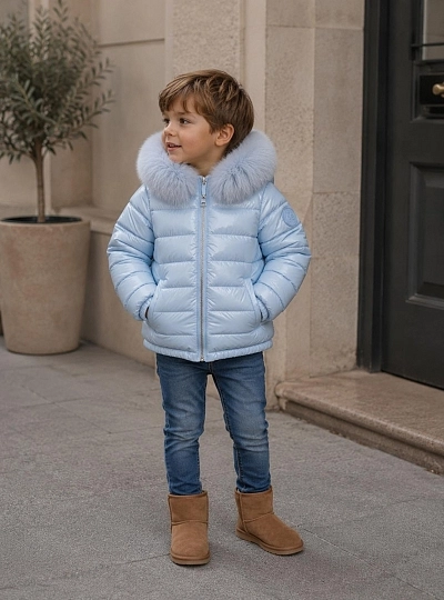 Abrigo Plumífero Unisex con Pelo Natural Desmontable