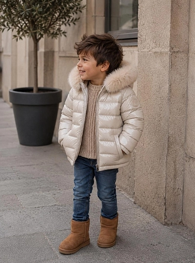 Abrigo Plumífero Unisex con Pelo Natural Desmontable
