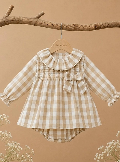 Anette Camel Plaid Baby Dress with Panties Anette Camel Plaid Baby Dress with Panties
