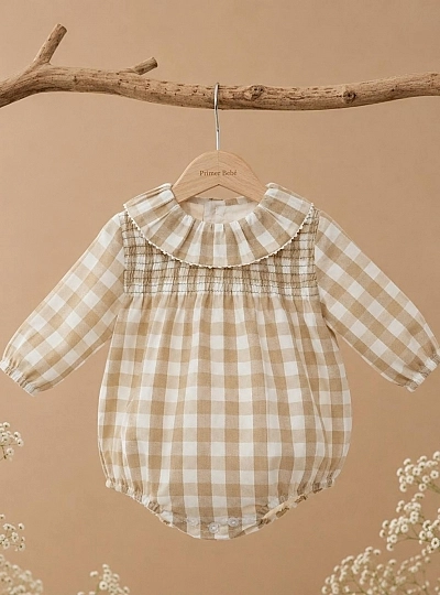 Anette Camel Plaid Romper for Boys Anette Camel Plaid Romper for Boys
