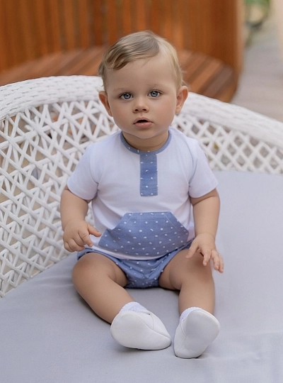 Baby boy outfit with pockets, blue