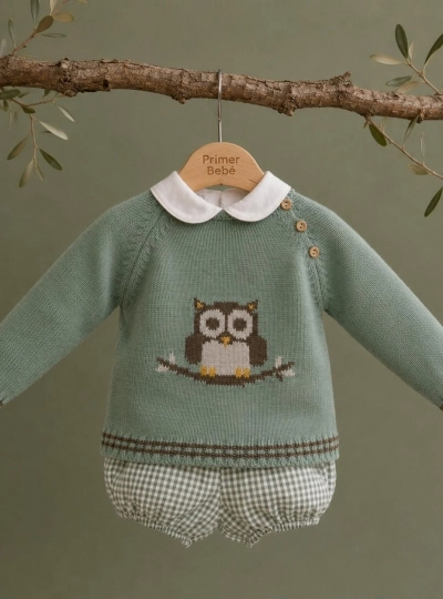 Baby boy three-piece set knitted sweater Owl collection Baby boy three-piece set knitted sweater Owl collection