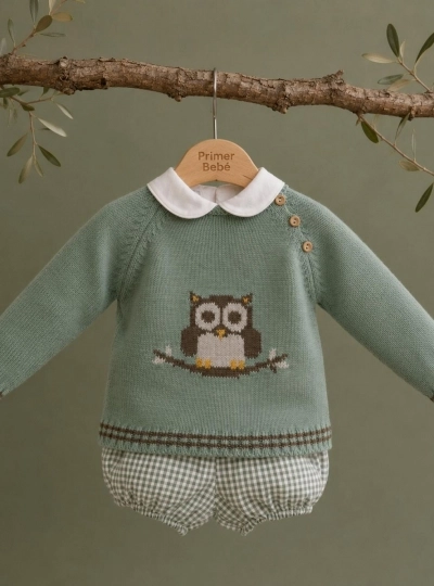 Baby boy three-piece set knitted sweater Owl collection Baby boy three-piece set knitted sweater Owl collection