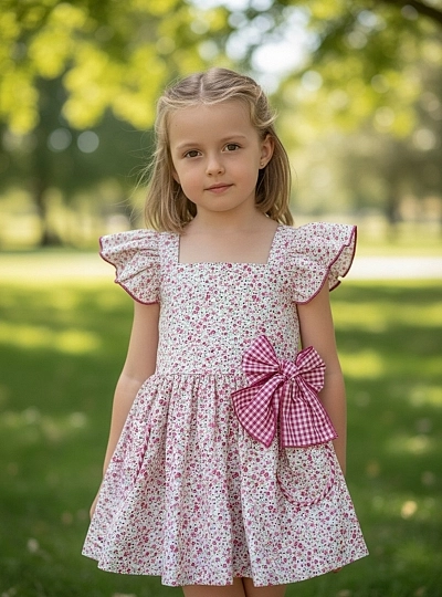 Baby dress set with Liberty print panties and gingham print