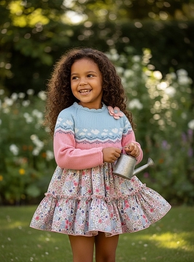Baby dress with bloomers and sweater, Fauna Collection