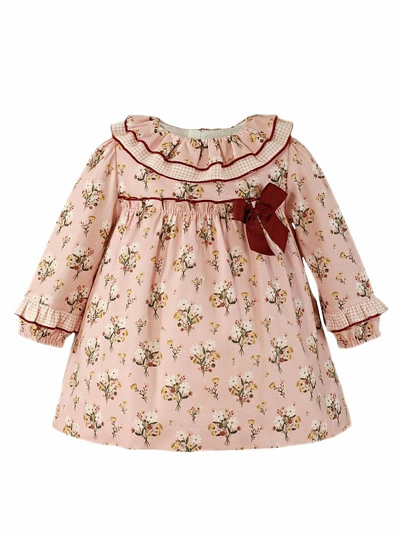 Baby girl dress with pink and burgundy flower print