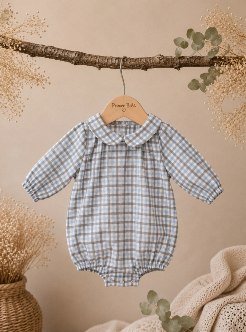 Baby romper from the Blue Checkered Cloud collection Baby romper from the Blue Checkered Cloud collection