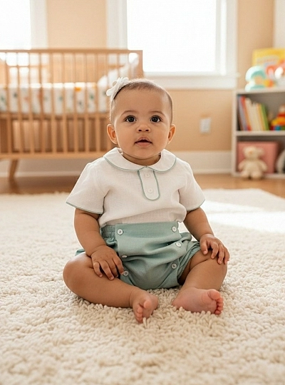 Baby shirt and bloomers set for christening or ceremony. Baby shirt and bloomers set for christening or ceremony.