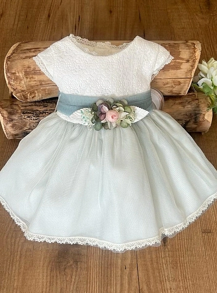 Beige dress with green or pink. Christening or dress up