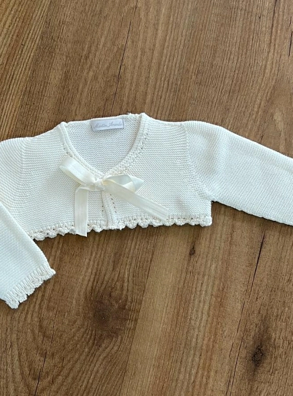 Beige knit unisex jacket with satin bow