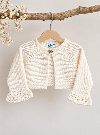 Beige unisex short christening jacket for babies Beige unisex short christening jacket for babies