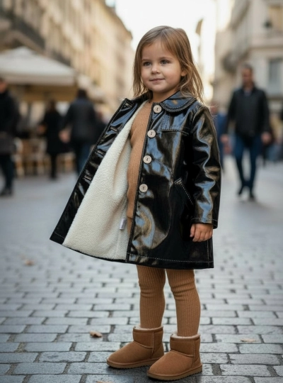 Black patent leather coat with lapels from La Martinica Black patent leather coat with lapels from La Martinica