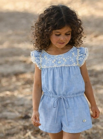 Blue jumpsuit for girls with embroidery. Surrey Collection