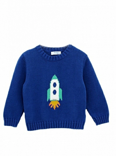 Blue knit sweater France with beautiful rocket.
