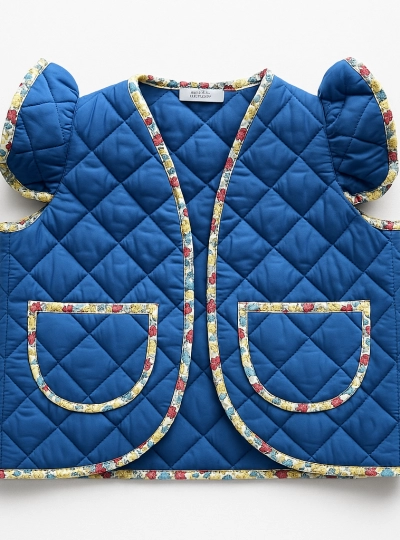 Blue quilted vest from Mon petit bonbon Liberty collection