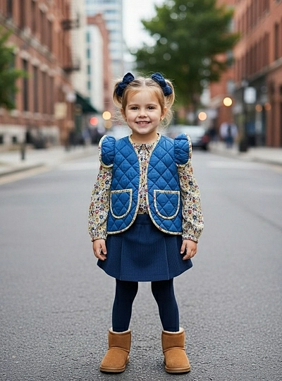 Blue quilted vest from Mon petit bonbon Liberty collection Blue quilted vest from Mon petit bonbon Liberty collection