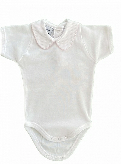 Body unisex blanco con cuello bordado en tres colores. P-Verano