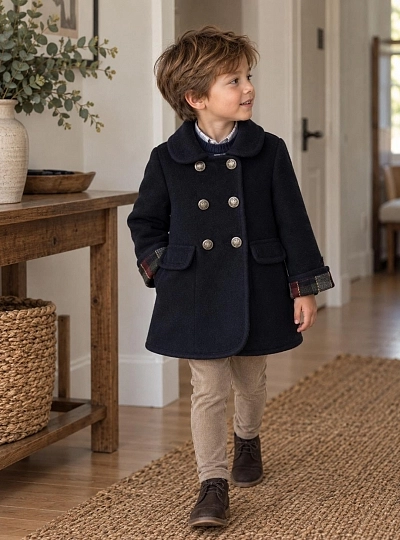 Boys' Austrian coat in navy and brown wool cloth.