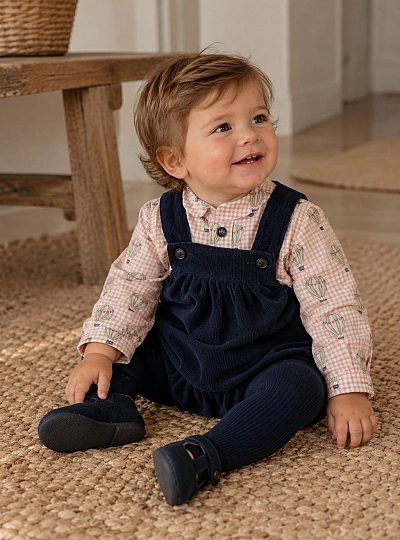 Boys' Navy Corduroy Dungarees and Balloon-Print Blouse Set – Balloons Collection Boys' Navy Corduroy Dungarees and Balloon-Print Blouse Set – Balloons Collection