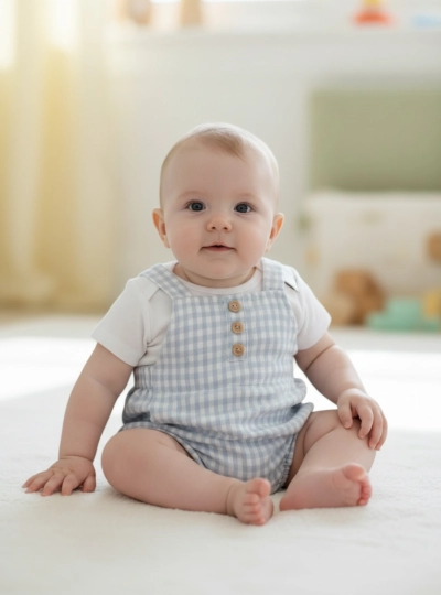 Boy's outfit: dungarees and t-shirt, Vichy collection Boy's outfit: dungarees and t-shirt, Vichy collection