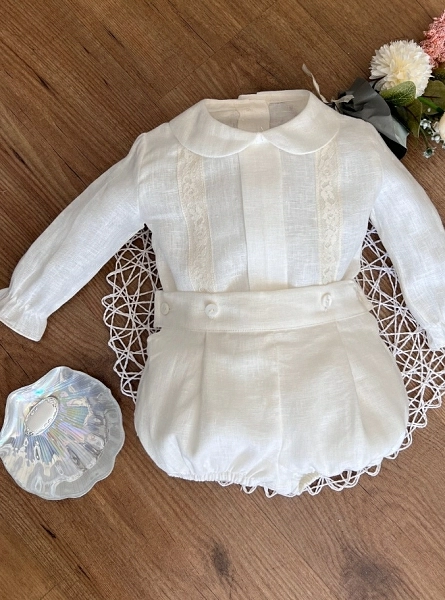 Boy's set with long-sleeved shirt and linen bloomers