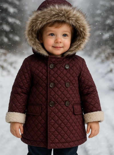 Burgundy padded unisex duffle coat. Burgundy padded unisex duffle coat.