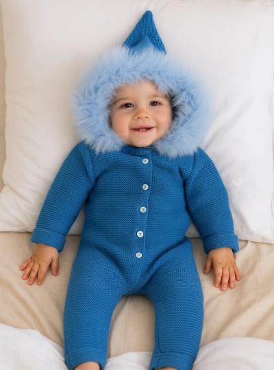 Buzo en punto unisex con capucha de pelo Buzo en punto unisex con capucha de pelo