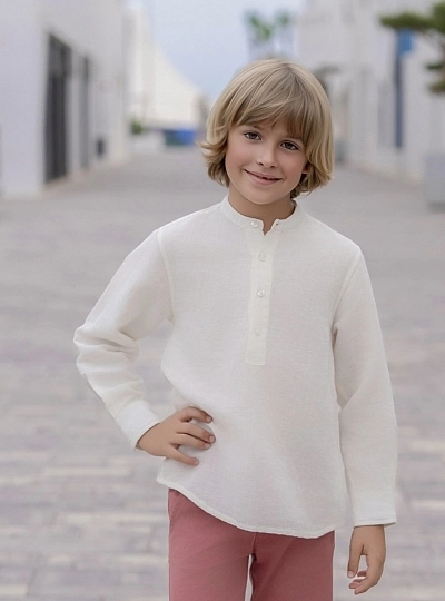 Camisa para niño de lino color beige. Especial ceremonia