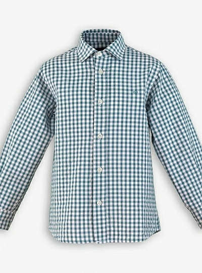 Camisa para niño en cuadros azul verdoso
