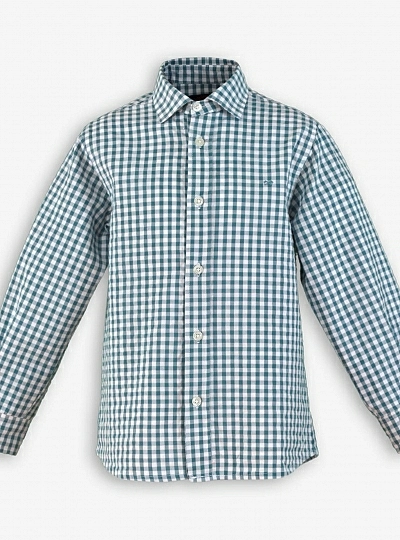 Camisa para niño en cuadros azul verdoso