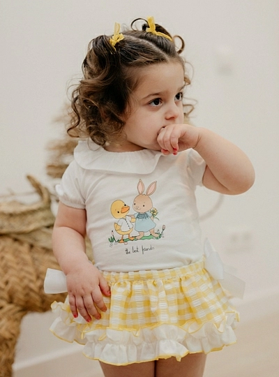 Camiseta y braguita para niña de Pio Pio Colección Vichy Amarillo