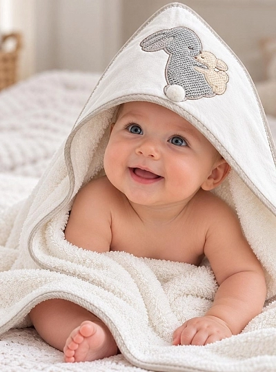 Capa de Baño Bebé con Capucha 80x80 cm | Algodón 100%