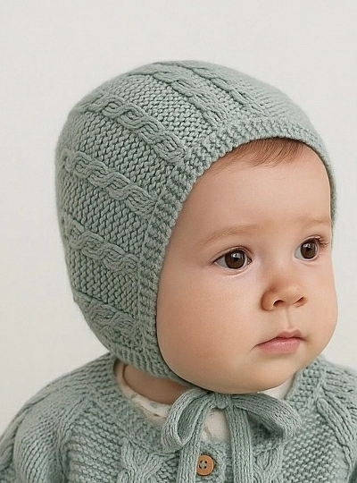 Capota unisex en punto color verde seda