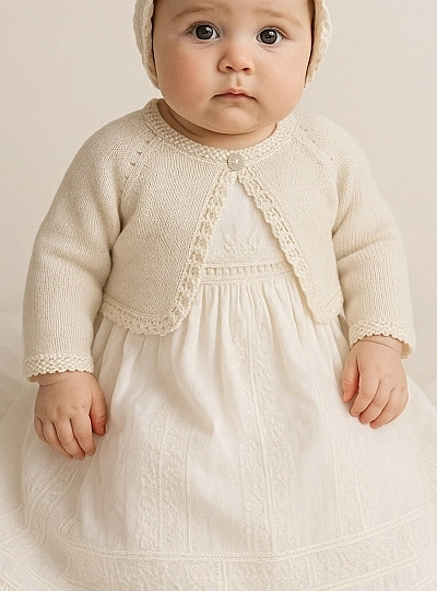 Chaqueta corta tipo bolero de hilo beige. Unisex