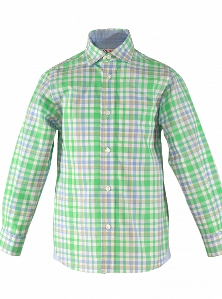 Checked shirt for children in green, blue and camel.