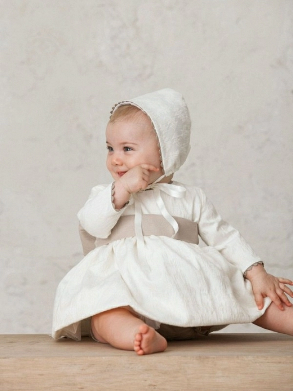 Christening outfit for baby boy, romper suit with bonnet. Matching accessories