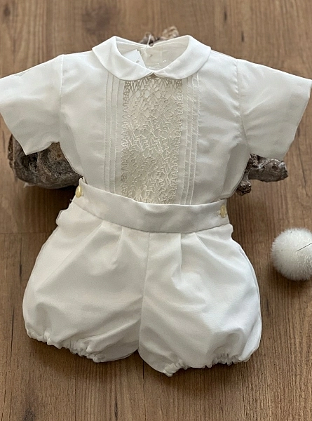 Christening set for boy blouse and bloomers