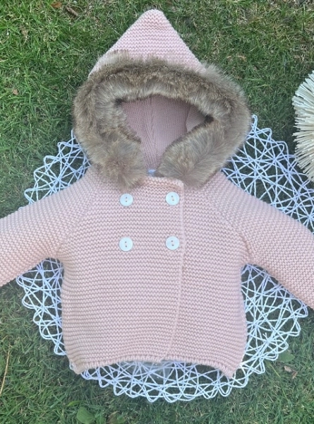 Chubby knit baby duffle coat with synthetic fur detail