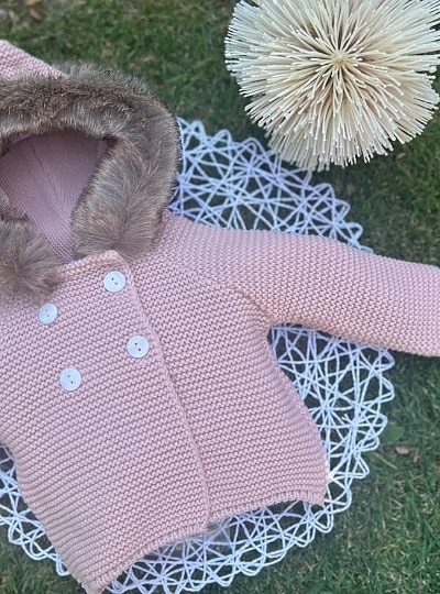 Chubby knit baby duffle coat with synthetic fur detail