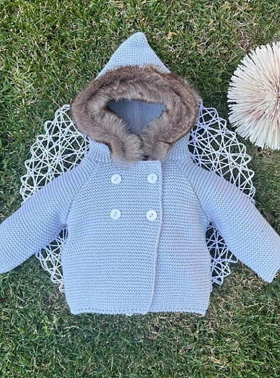 Chubby knit baby duffle coat with synthetic fur detail