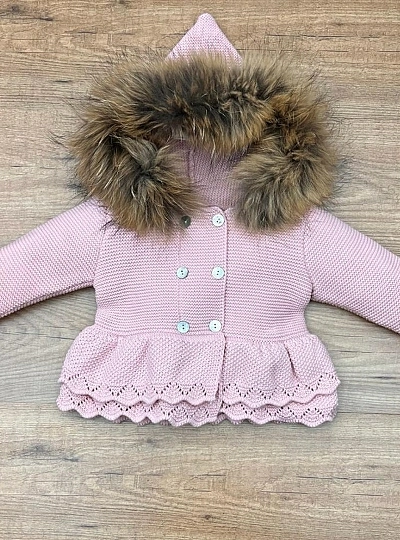 Chunky knit trenka with natural fur. Three colors