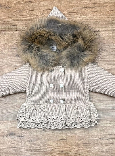 Chunky knit trenka with natural fur. Three colors