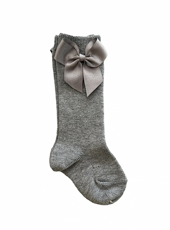 Condor brand high sock or tights, plain knit with bow. Color 230 Light Gray