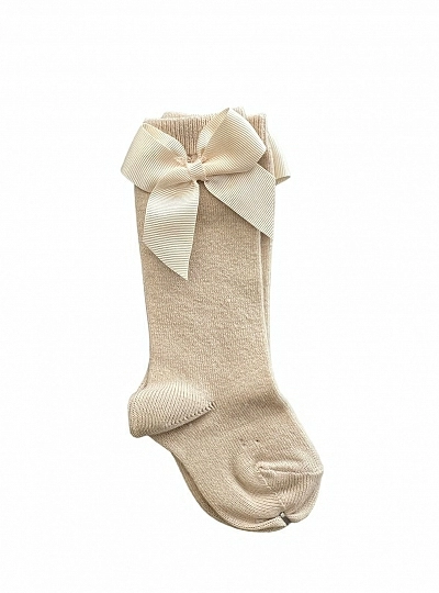 Condor brand high sock or tights, plain knit with bow. Color 304 linen