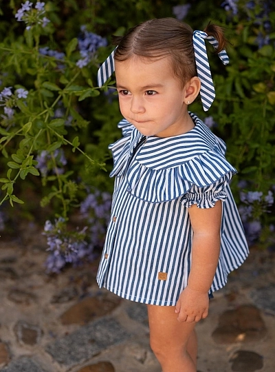Conjunto blusa de niña y braguita rayas marino