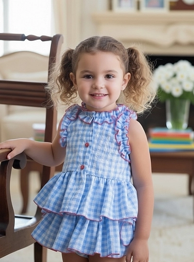 Conjunto Blusa y braguita vichy celeste